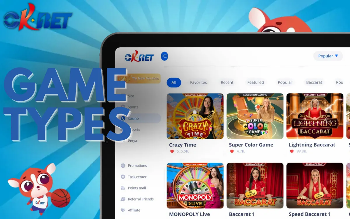 OKBet Casino Available game types